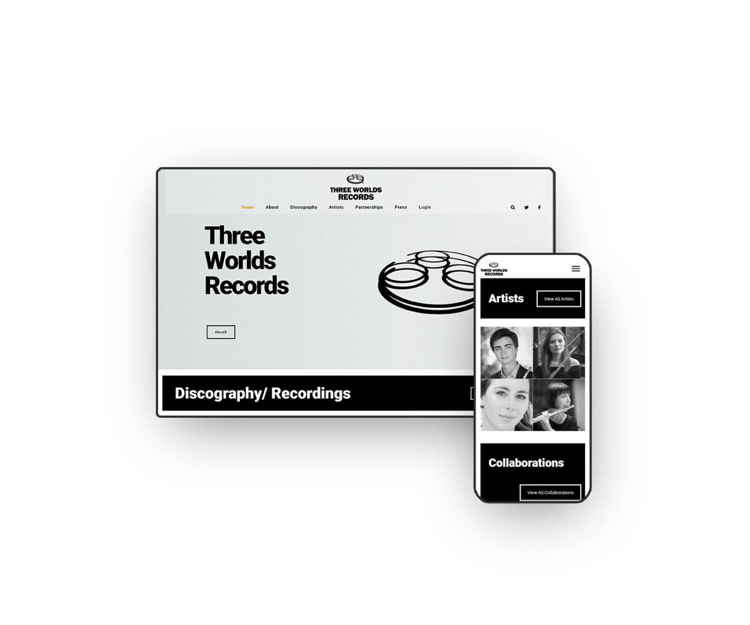 Responsive business website designs Three Worlds Records
